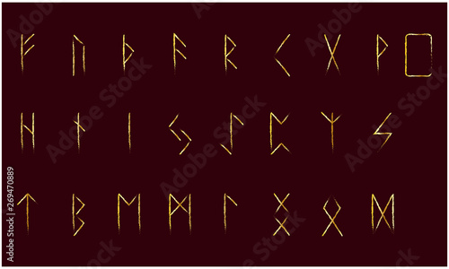 Set of Old Norse Scandinavian runes. Rune alphabet. Occult ancient symbols.