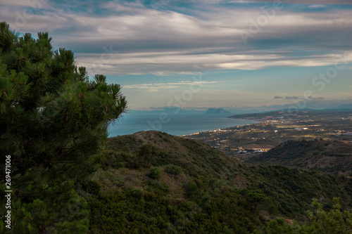 Landscape. View of the mountains and the sea from the observation deck of the city of Estepona.