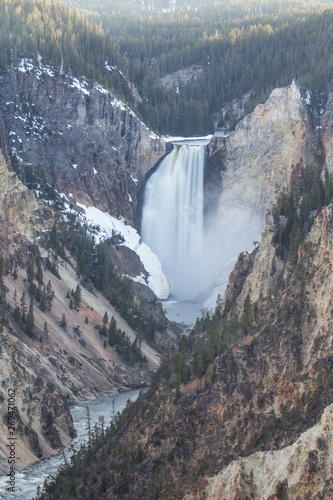 Lower Falls as seen from Artist Point  Yellowstone National Park  Wyoming. Taken during sunset in mid-May.