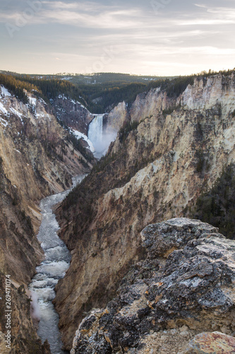 Lower Falls as seen from Artist Point, Yellowstone National Park, Wyoming. Taken during sunset in mid-May.