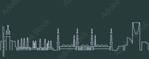Saudi Arabia Simple Line Skyline and Landmark Silhouettes