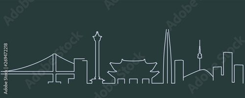South Korea Simple Line Skyline and Landmark Silhouettes