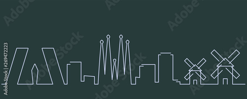 Spain Simple Line Skyline and Landmark Silhouettes