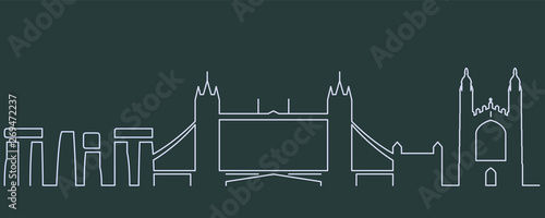 United Kingdom Simple Line Skyline and Landmark Silhouettes
