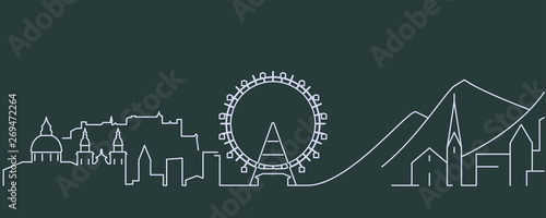 Austria Simple Line Skyline and Landmark Silhouettes