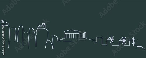 Greece Simple Line Skyline and Landmark Silhouettes