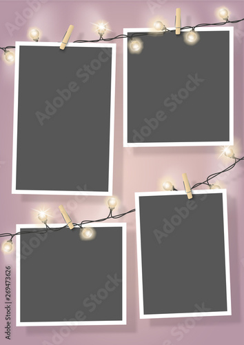 Template for photo collage.Garland from photos. Frames for clipping masks are in the vector file. Template for a photo album