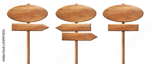 Fotografie, Obraz Different oval wooden direction arrow signposts or roadsigns made of natural woo