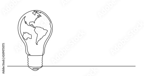 continuous line drawing of planet earth as a light bulb