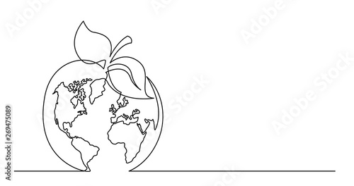 continuous line drawing of world planet earth an apple fruit