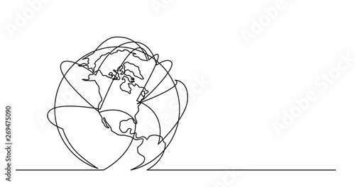continuous line drawing of world planet earth with airlines flights