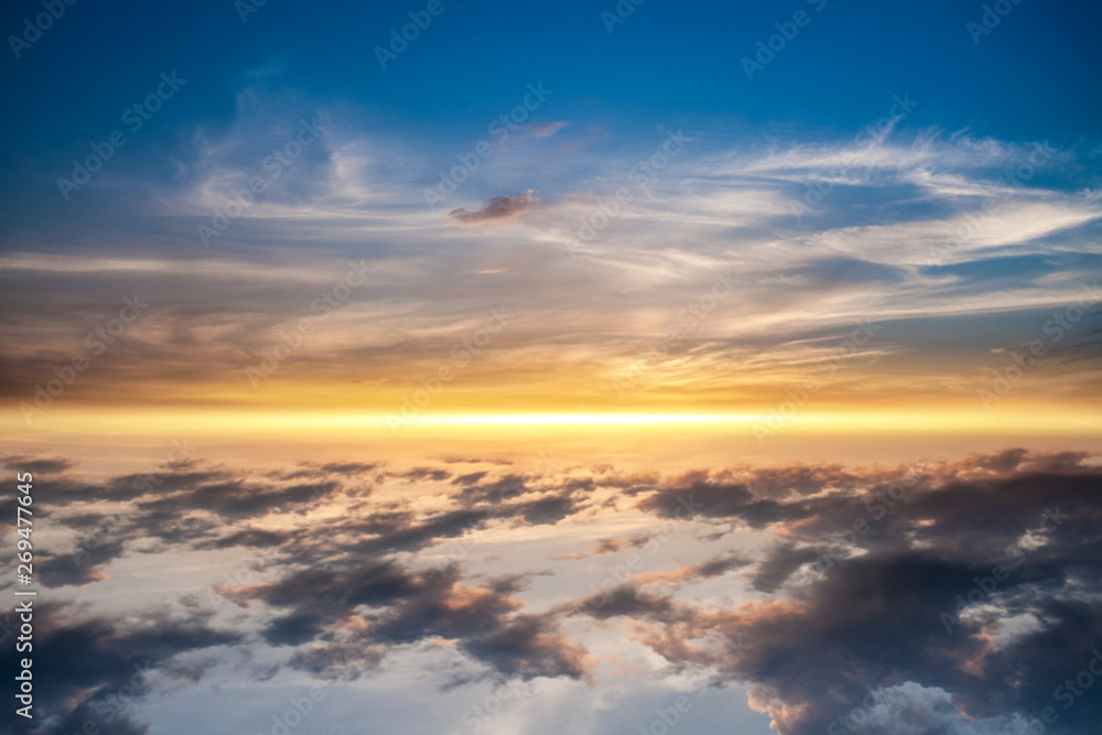  Beautiful heavenly landscape with the sun in the clouds . Paradise heaven .  light about the sky .