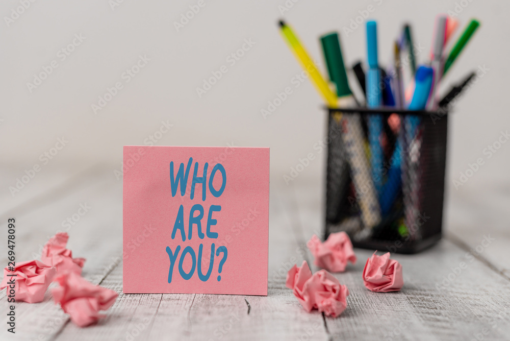 Text sign showing Who Are You Question. Business photo text asking about someone identity or demonstratingal information Set of plain note paper with scraps and stationary on the wooden table Text sign showing Who Are You Question. Business photo text asking about someone identity or demonstratingal information Set of plain note paper with scraps and stationary on the wooden table
