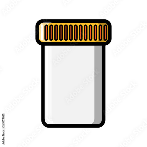A small medical pharmacy jar with a lid for collecting tests or storing tablets, capsules, pills  icon on a white background. Vector illustration