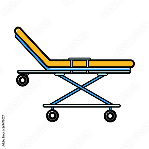 Medical resuscitation ambulance wheelchair for transportation of patients, bed with wheels in the hospital, icon on a white background. Vector illustration