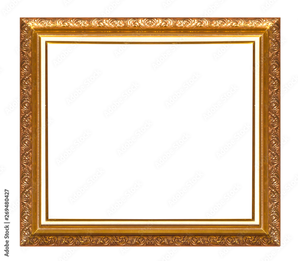 Golden wooden frame isolated on transparen Golden wooden frame isolated on transparen