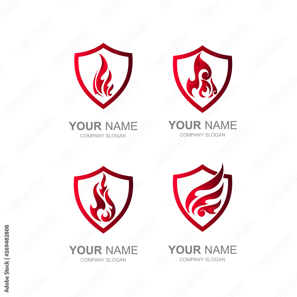 fire set logo with shield inside, fire logo inside the shield fire set logo with shield inside, fire logo inside the shield