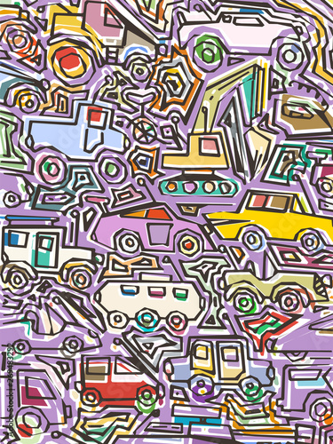 Vector color auto pattern, doodle lines, colorful grunge background © Drekhann