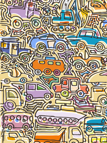 Vector color auto pattern  doodle lines  colorful grunge background