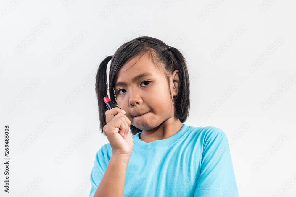 Portrait little girl makeup with her face Portrait little girl makeup with her face