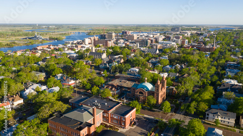 Green Leaves Out Springtime Aerial View Downtown City Center Wilmington North Carolina photo