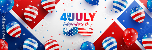 4th of July poster template.USA independence day celebration with American balloons flag.USA 4th of July promotion advertising banner template for Brochures,Poster or Banner.Vector illustration EPS 10