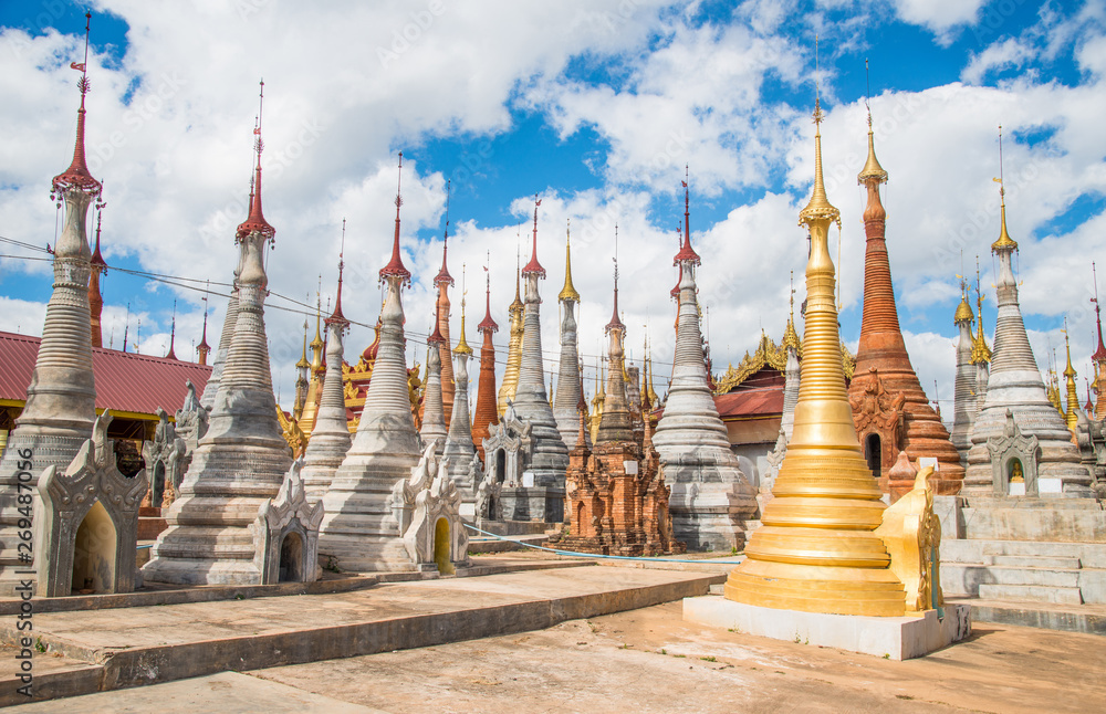 Nyaung Ohak pagodas the group of ancient pagodas in Indein village West of Inle Lake, Myanmar.