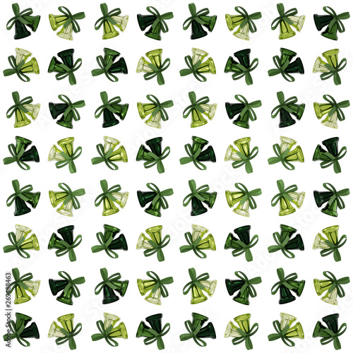 Dark Lime Colors Wrapping Paper Seamless Pattern, Illustration With Christmas Bells 3D Render, Orthographic Camera ..