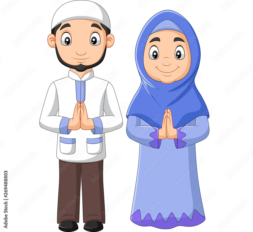 Cartoon Muslim man and woman couple on white background Stock Vector |  Adobe Stock