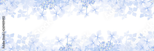 Hydrangea flower frame background - Banner ratio, blue color