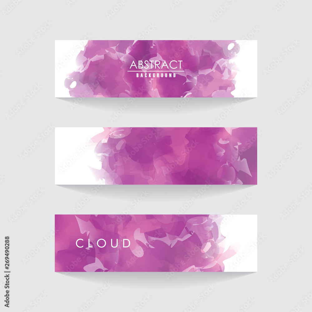 Abstract Background Card. Purple Cloud Banner Set, Watercolor Vector Illustration for greeting card, poster and voucher.