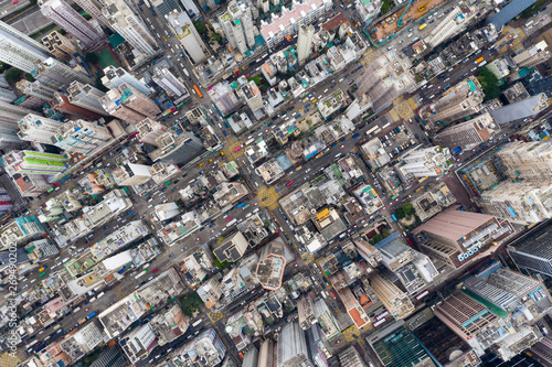 Top view of Hong Kong urban city