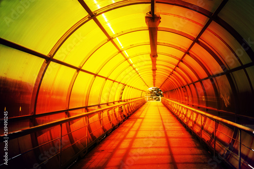 Pedestrian bridge tunnel. Alarm lighting