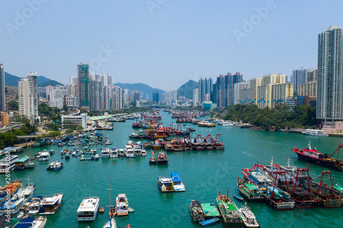 Top view of Hong Kong fishing harbor port