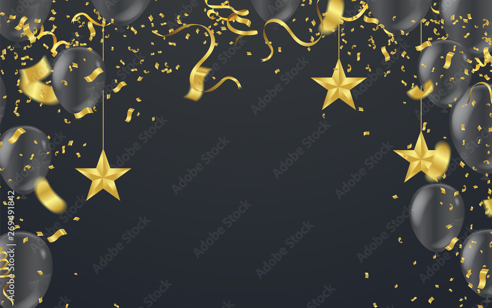 Fototapeta premium HAPPY BIRTHDAY ANNIVERSARY BANNER WITH COLORFUL BALLOONS