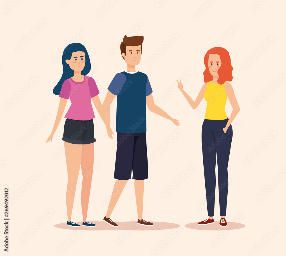 Fototapeta premium girls and boy friends with casual clothes