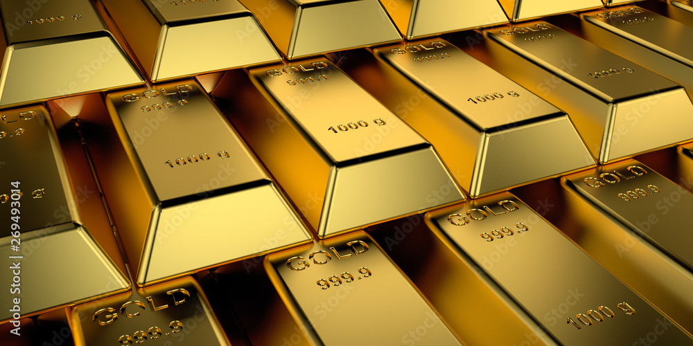 Gold bars with the web banner concept. 3D rendering. Gold bars with the web banner concept. 3D rendering.