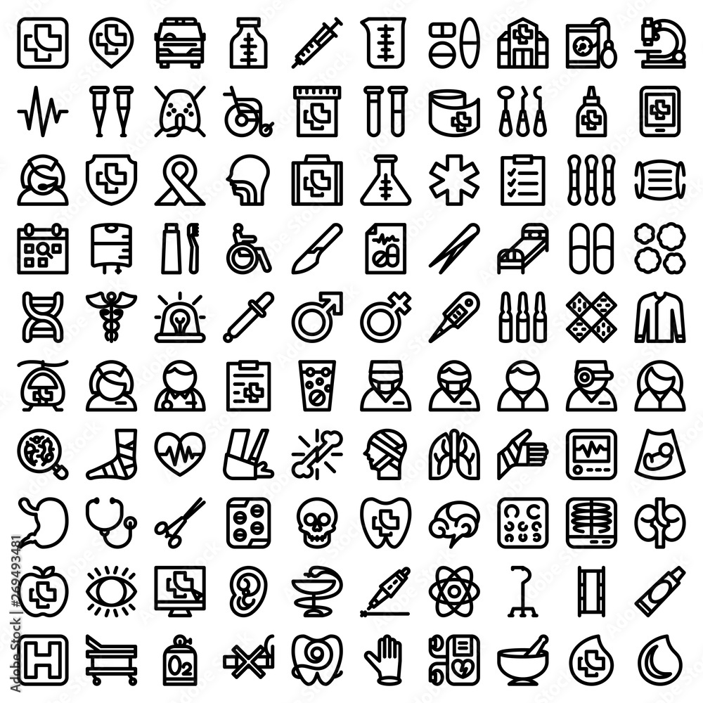 Set of illustration icons with medical & health concepts in outline design style Set of illustration icons with medical & health concepts in outline design style