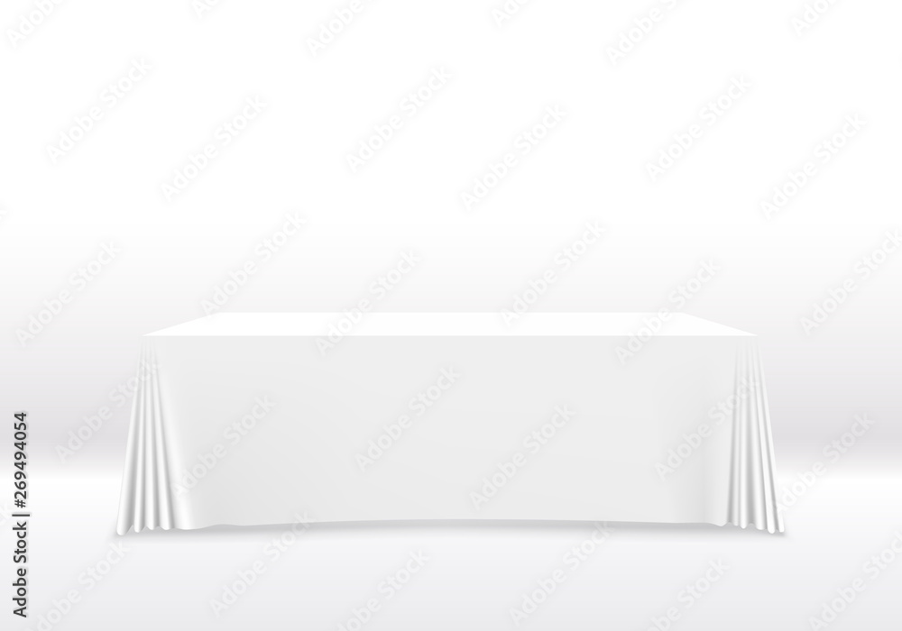 Table with tablecloth art banner, white background. Table with tablecloth art banner, white background.