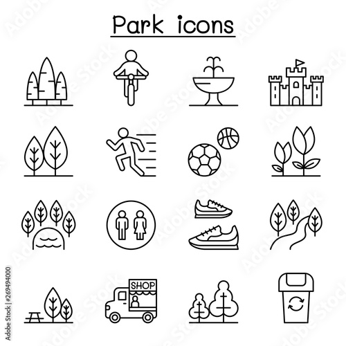 Park icon set in thin line style