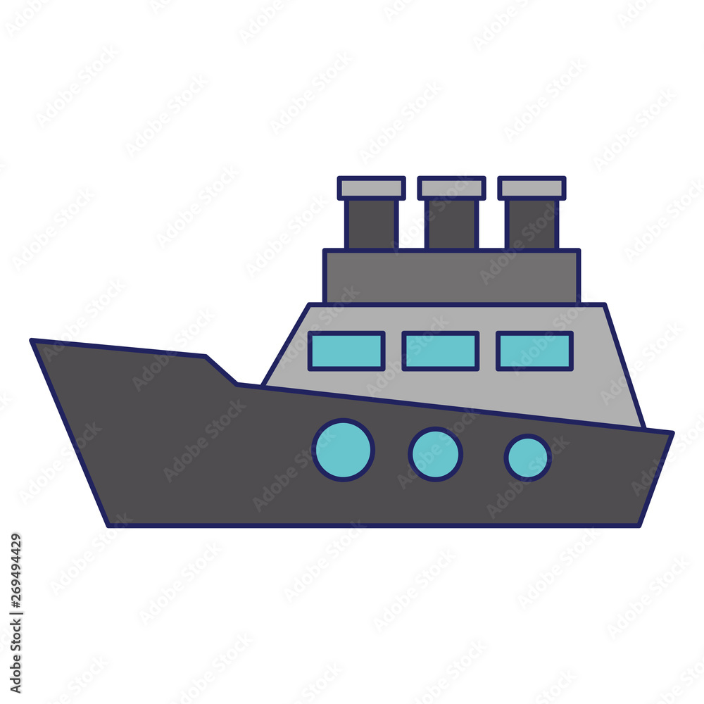 Cruiser ship boat symbol isolated blue lines Cruiser ship boat symbol isolated blue lines