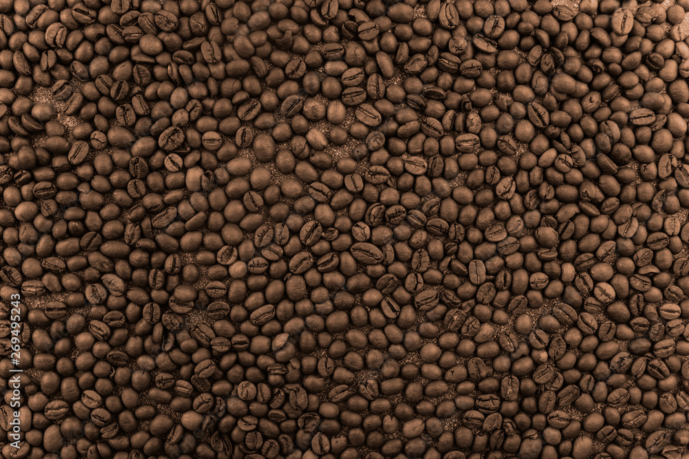 Flavored Coffee Beans Background. Invigorating coffee energy- image.