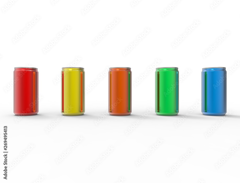 3D rendering of multiple soda cans isolated in white studio background 3D rendering of multiple soda cans isolated in white studio background