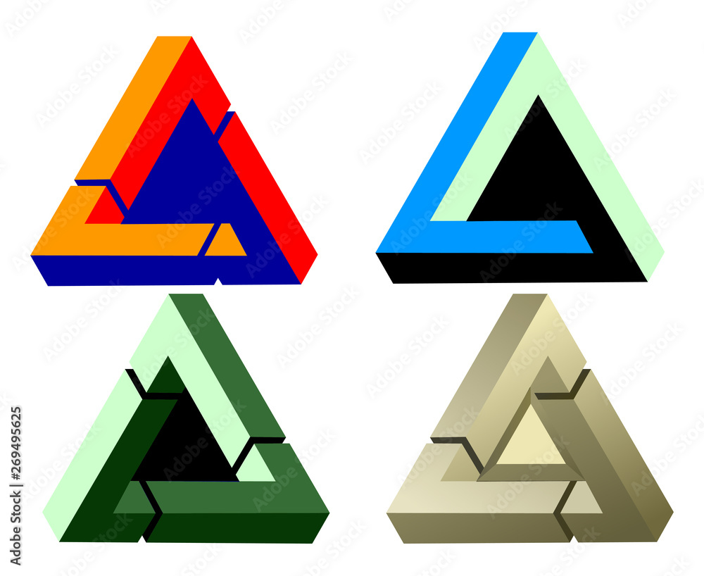 Penrose triangle looped vector illustration logo set Penrose triangle looped vector illustration logo set