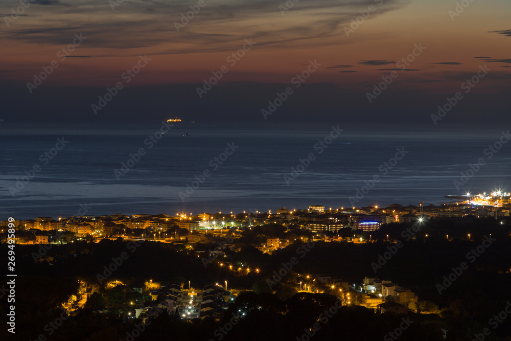 Aerial View of the City of Livorno in Tuscany in Summer Night
