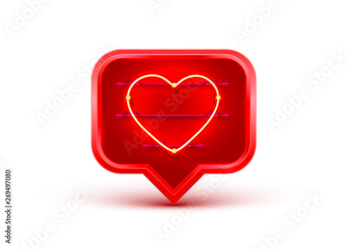 Neon frame chat sign in the shape of a heart.