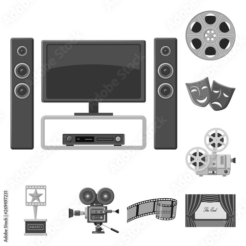 Vector illustration of cinematography and studio logo. Collection of cinematography and filming stock vector illustration.