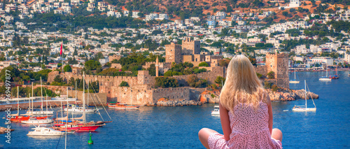 Photography Saint Peter Castle (Bodrum castle) and marina in Bodrum, Turkey