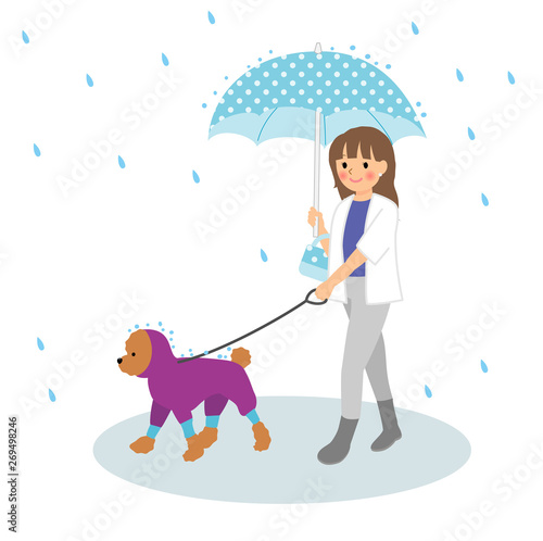 雨の日の犬の散歩