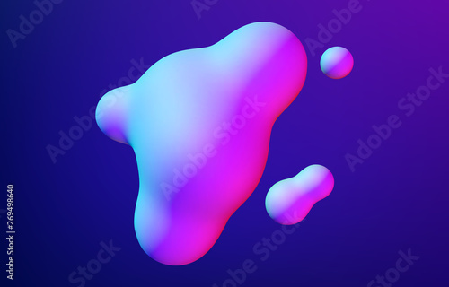 Abstract 3d fluid metaball shape with balls slime in motion and synthwave or 80s retrowave style
